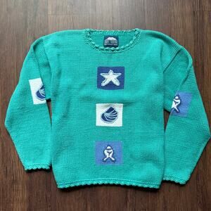 Rey Wear Hand Knit Bolivia Cotton Sweater Sea Motif Women’s L